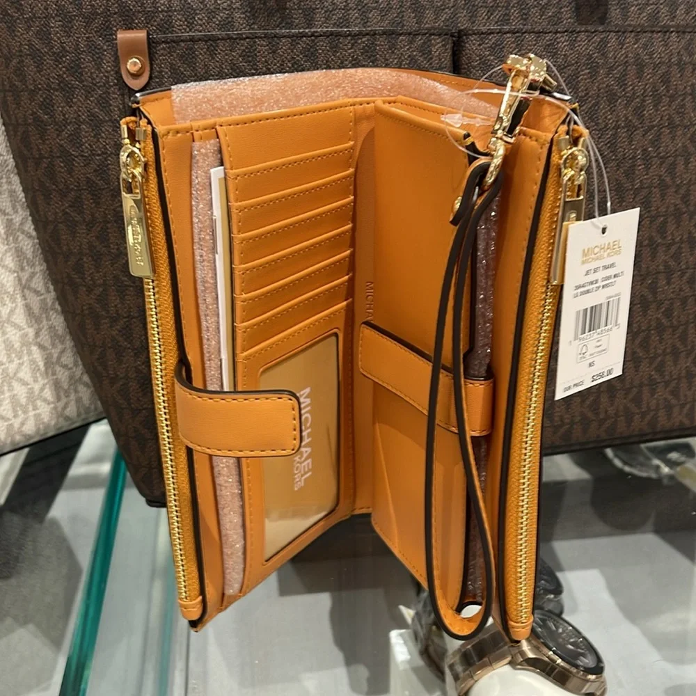 MICHAEL KORS JST LG DOUBLE ZIP WRISTLET WALLET PHONE HOLDER Cider Multi NWT